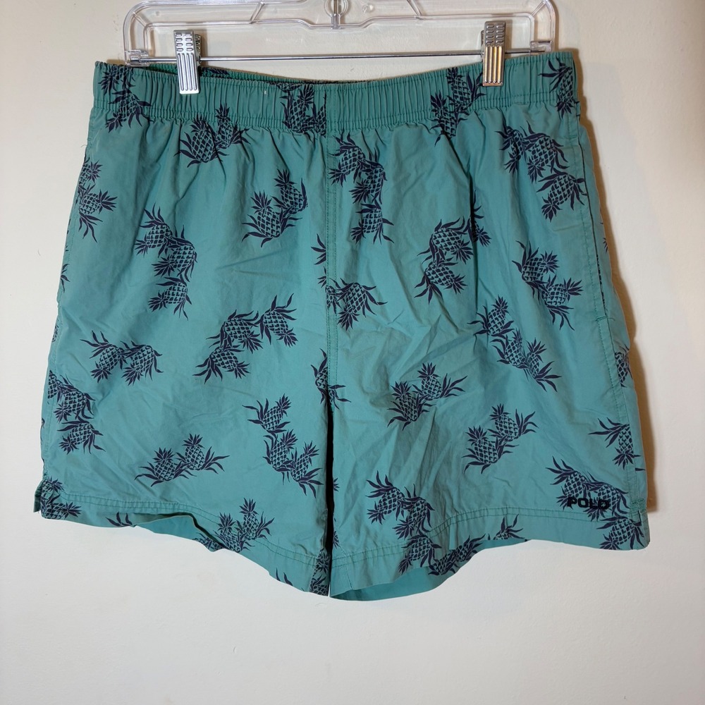 Vintage Polo Sport Ralph Lauren Swim Trunks Pineapple‎ Print Green Size Medium